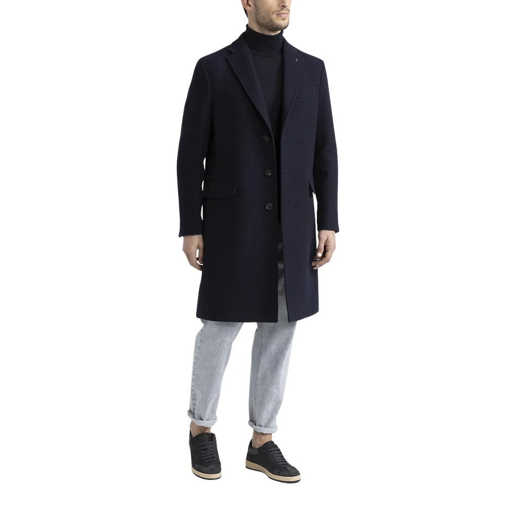 PESERICO Puur wollen enkellange jas Blue Heren