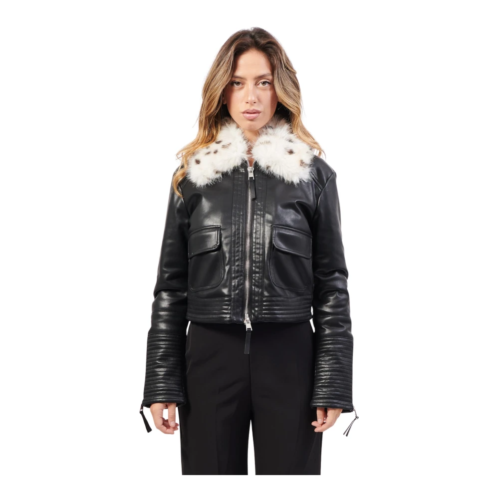 Silvian Heach Imitatiebont Zwarte Jas Black Dames