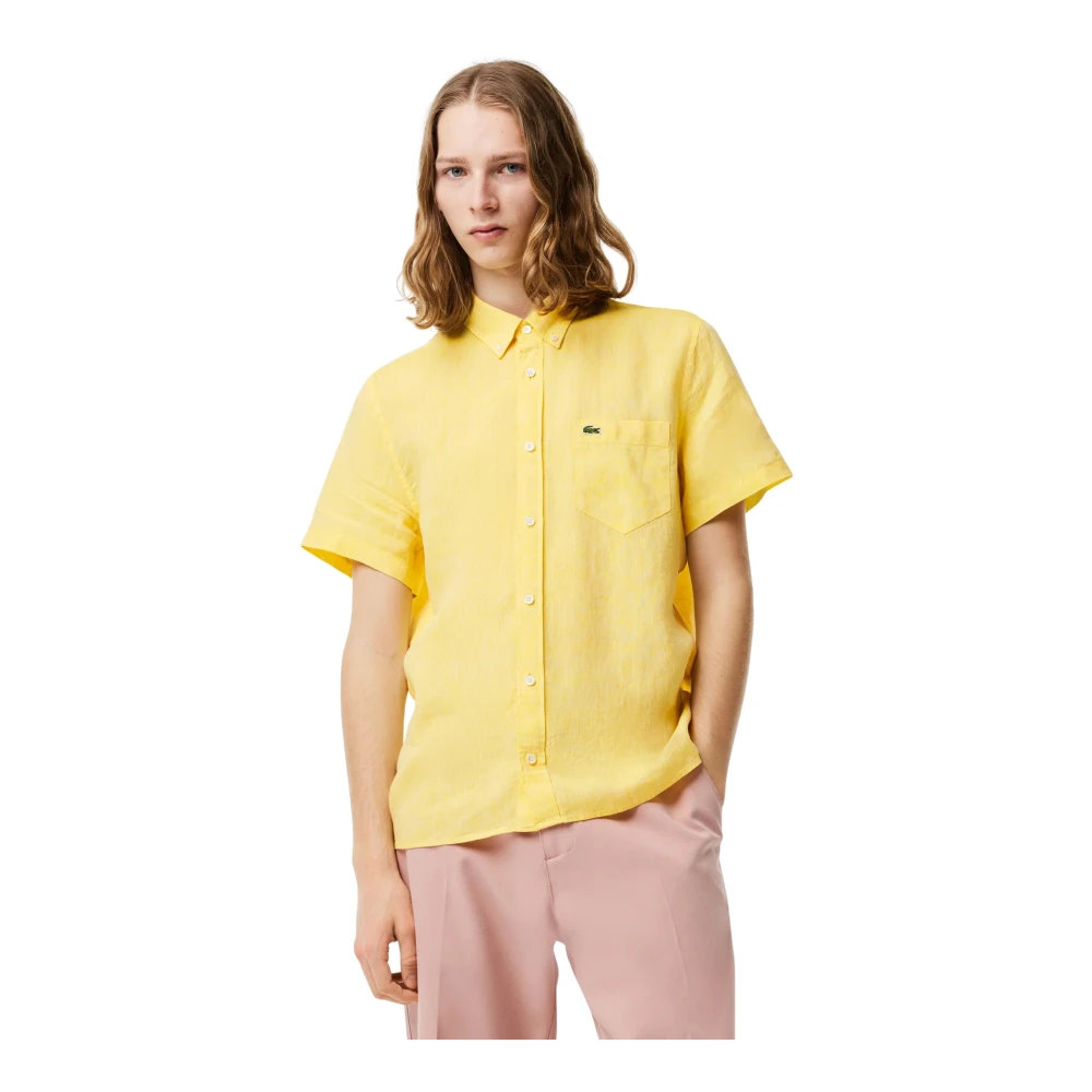 Lacoste Mannelijk Geel Overhemden Heren, L, Camicia Lino
