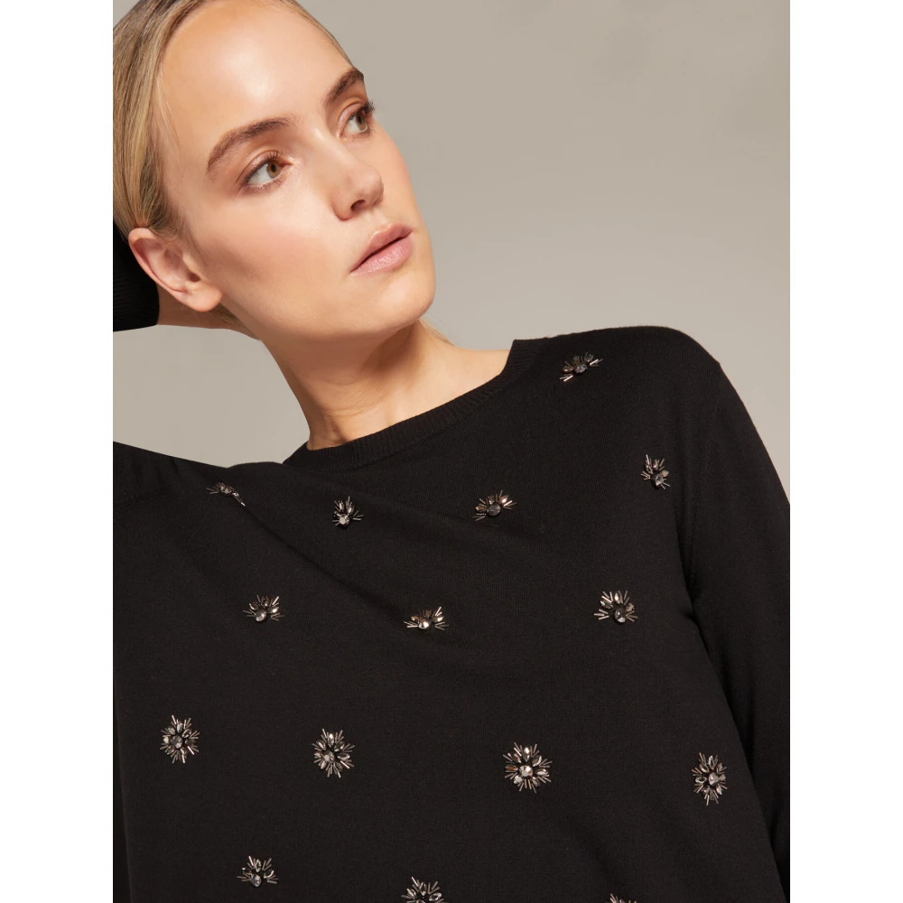 Elena Mirò Handgeborduurde eco-viscose trui Black Dames