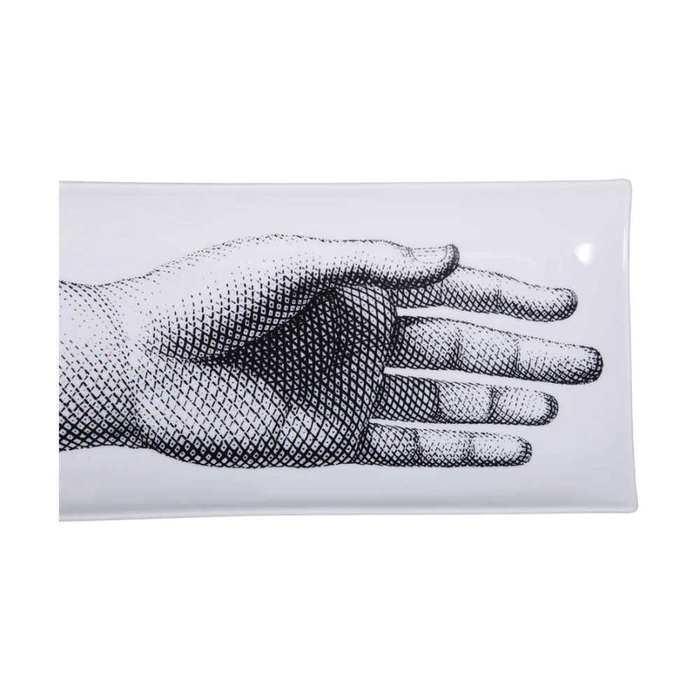Fornasetti Zwart Wit Rechthoekige Dienblad Mano Black Dames