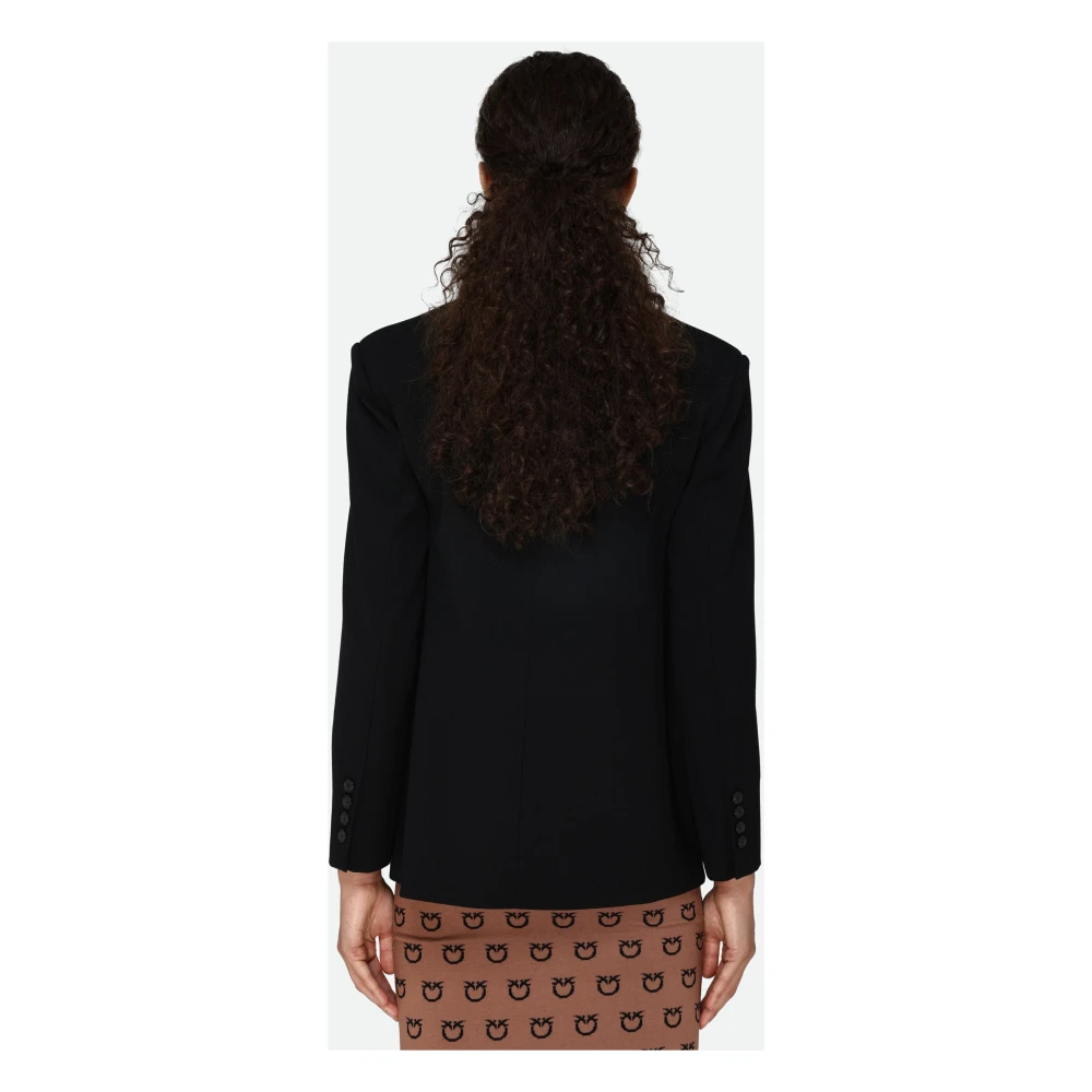 pinko Zwarte Wol Twill Double-Breasted Jas Black Dames