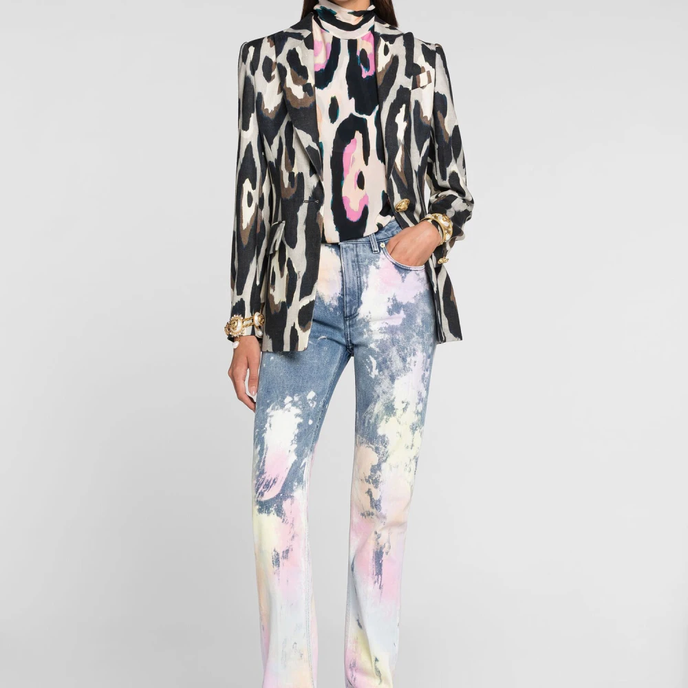 Roberto Cavalli Jaguar-Print Linen Blazer Slim Fit Multicolor Dames