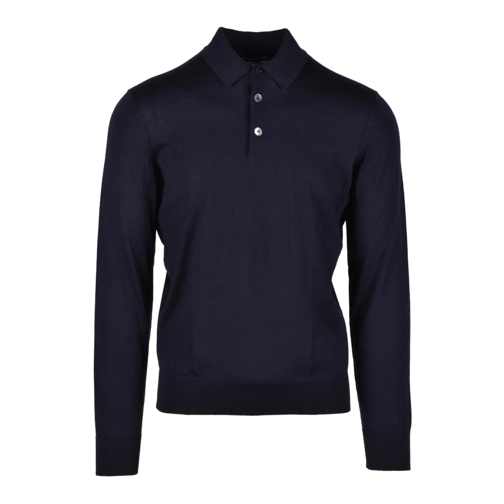 Ermenegildo Zegna Cashmere Seta Gebreid Poloshirt Blue Heren
