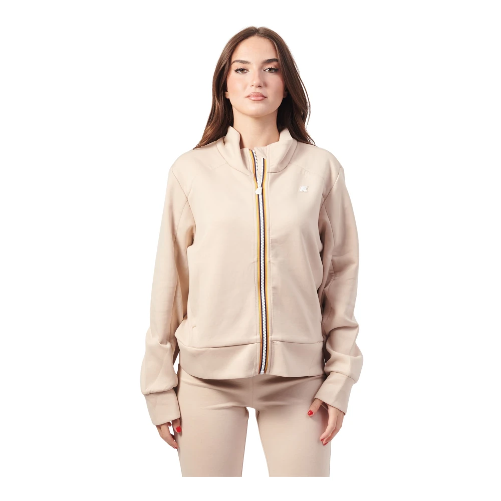 K-way Hoge hals stretch interlock top met geribbelde zoom Pink Dames