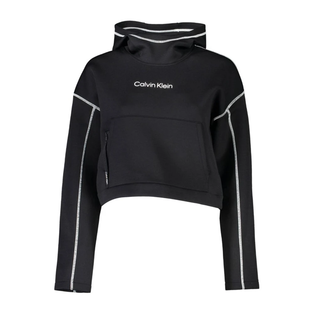 Calvin Klein Women's Black Hoodies,, Polyester Hooded Sweatshirt With Contrast Details And Logo Print Extra Large