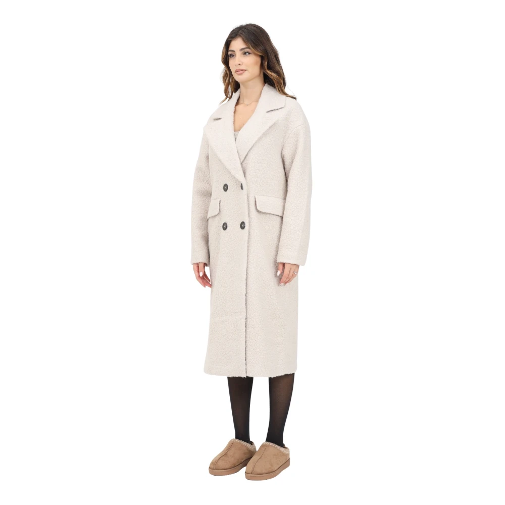 Only Beige Lange Bouclé Jas Gray Dames