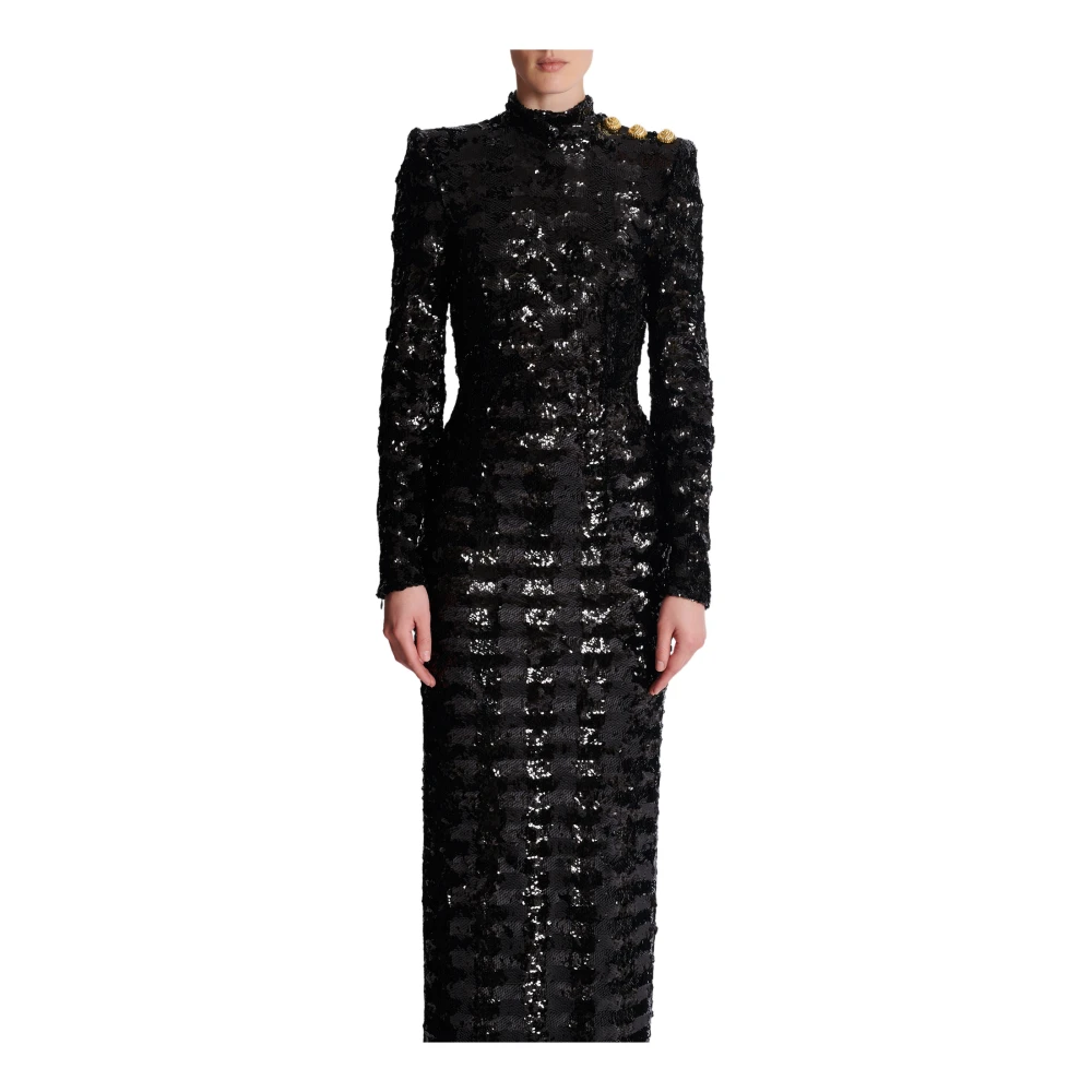 Balmain Lange paillettenjurk Black Dames
