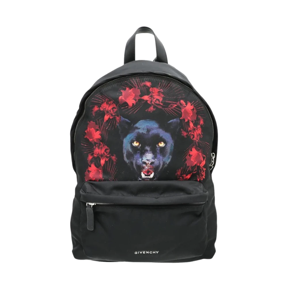 Givenchy Zwarte Nylon Rugzak met Jaguar en Bloemenprint Black Heren