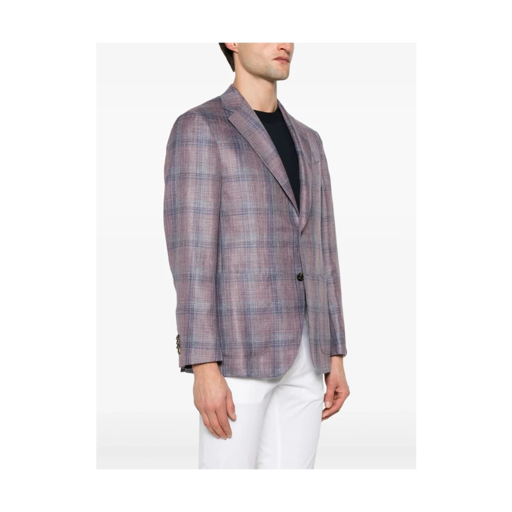 Caruso Paarse Geknoopte Jas met Zakken Multicolor Heren