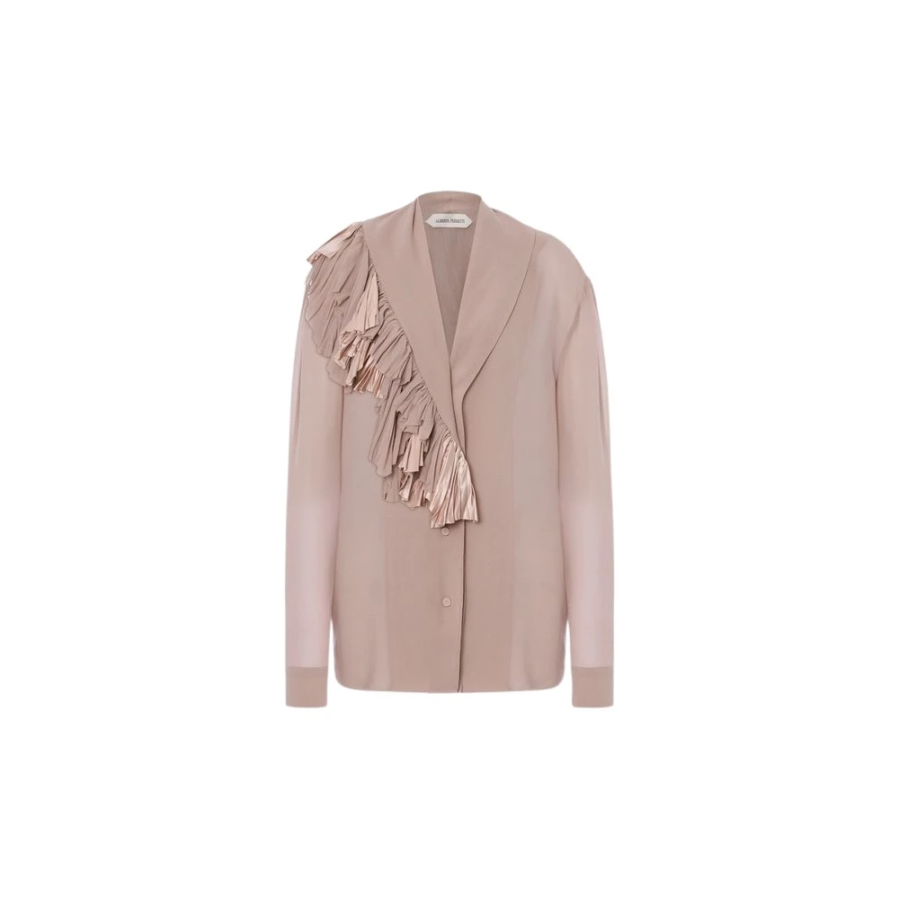 Alberta Ferretti Donna Rosa - Camicetta In Georgette Di Seta Con Volant - Blouses & Shirts - L