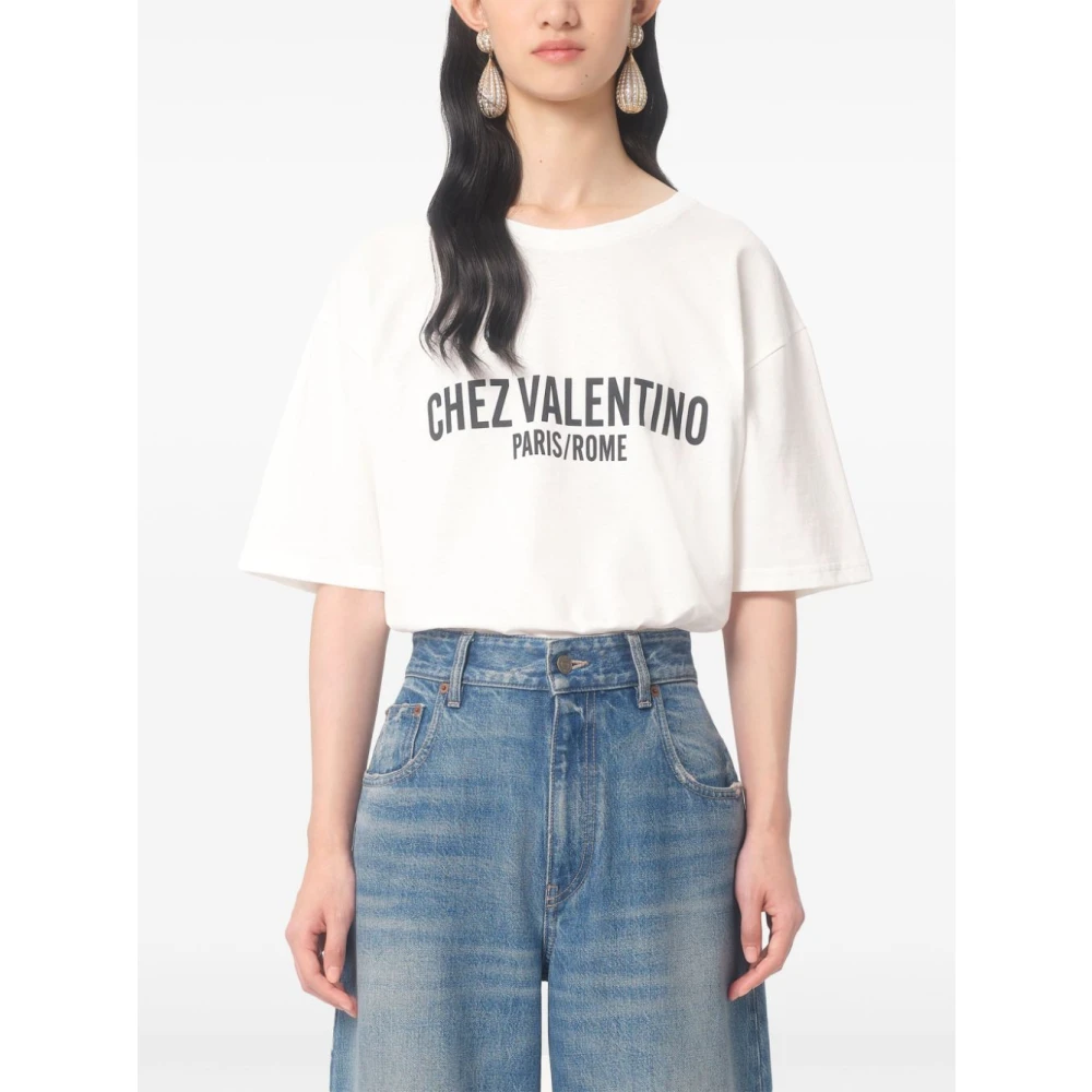 Valentino Wit Katoenen Slogan Print T-shirt White Dames
