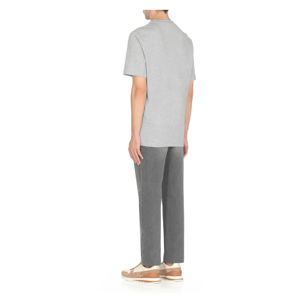 BRUNELLO CUCINELLI Grijze Katoenen T-shirt Ronde Hals Korte Mouw Gray Heren