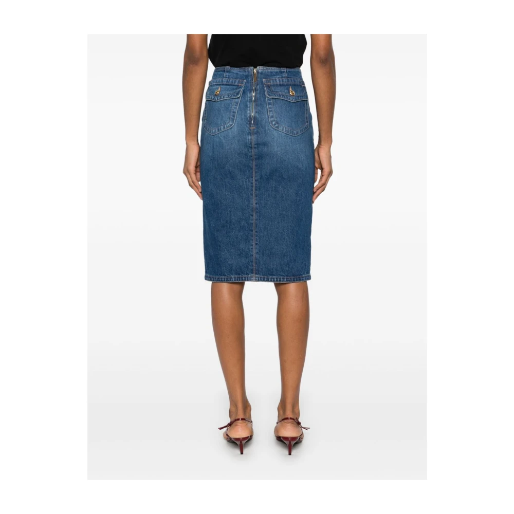 Elisabetta Franchi Denim Pencil Rok met Franse Zakken Blue Dames