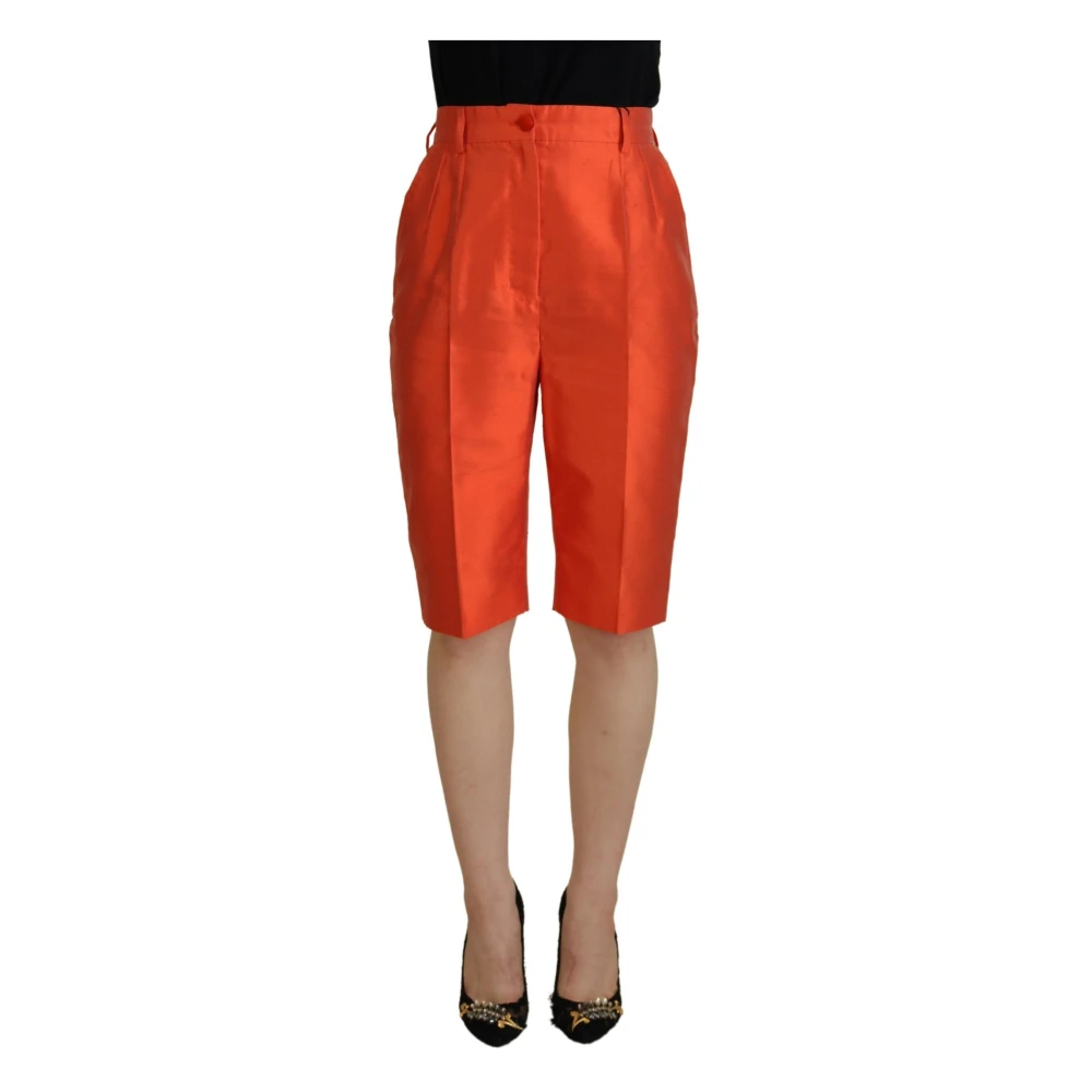 Dolce & Gabbana Oranje Zijden Broek met Hoge Taille Red Dames