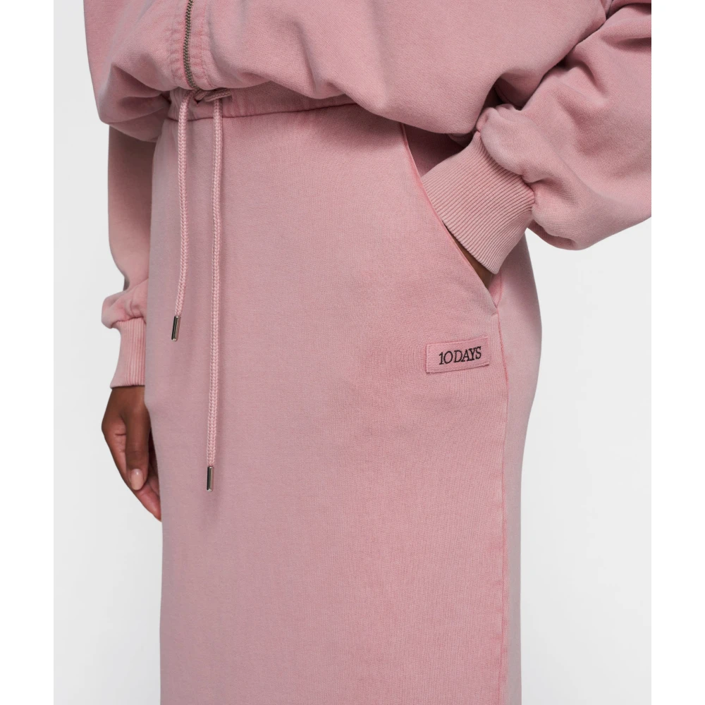 10Days Geborstelde katoenen midi-rok met elastische taille Pink Dames