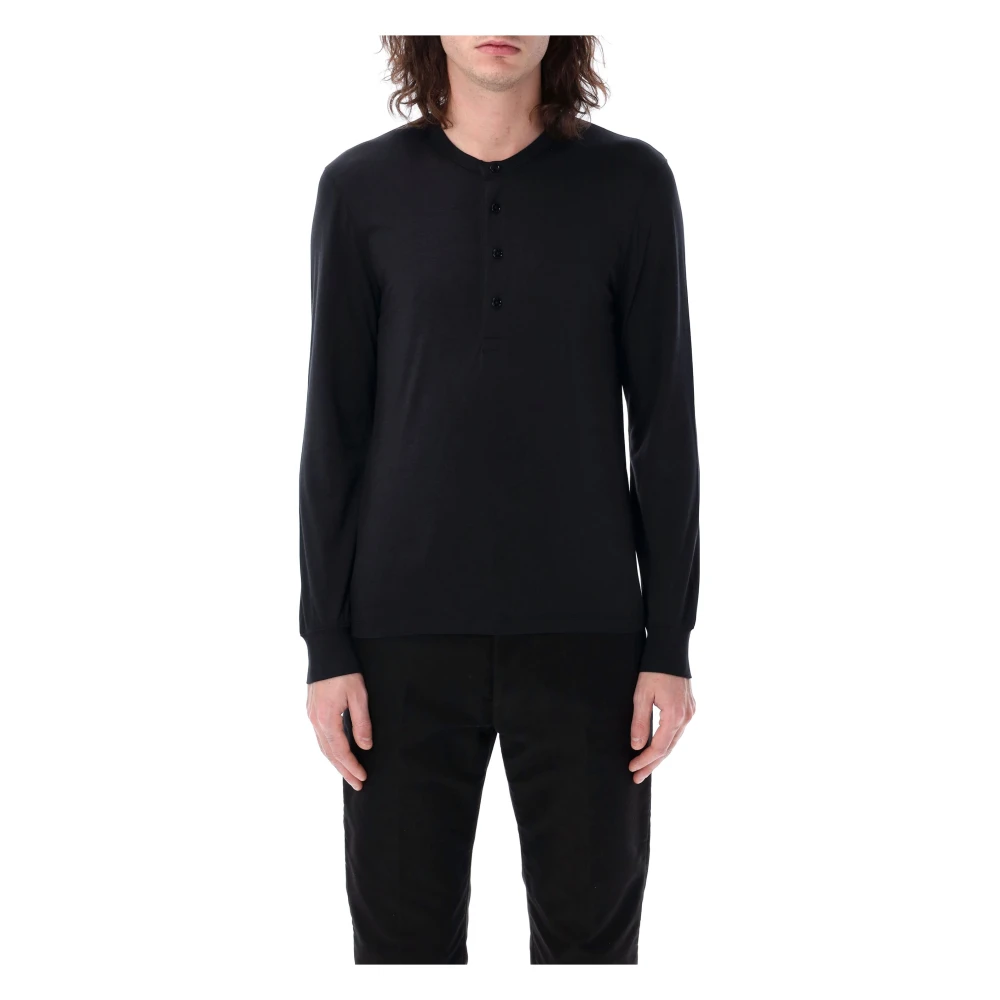 Tom Ford Zwart Henley T-shirt Polo Stijlvol Black Heren