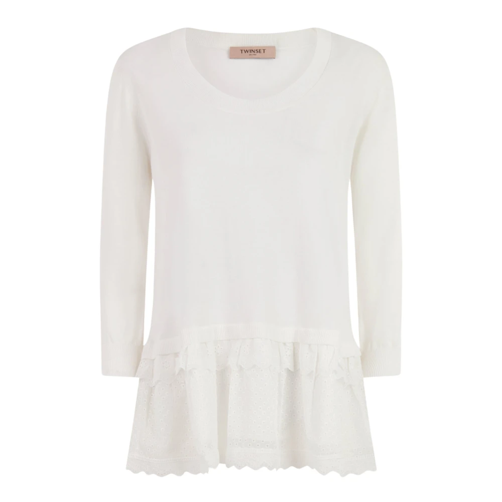 Twinset Witte Sangallo Blouse met Ruches White Dames