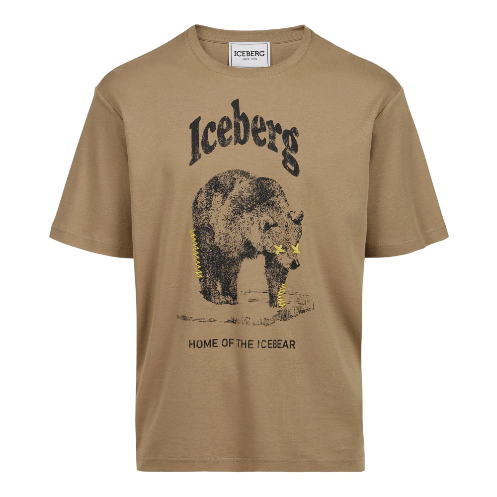 Iceberg Modderkleurig regular-fit T-shirt van GOTS-gecertificeerde interlock stof Beige Heren