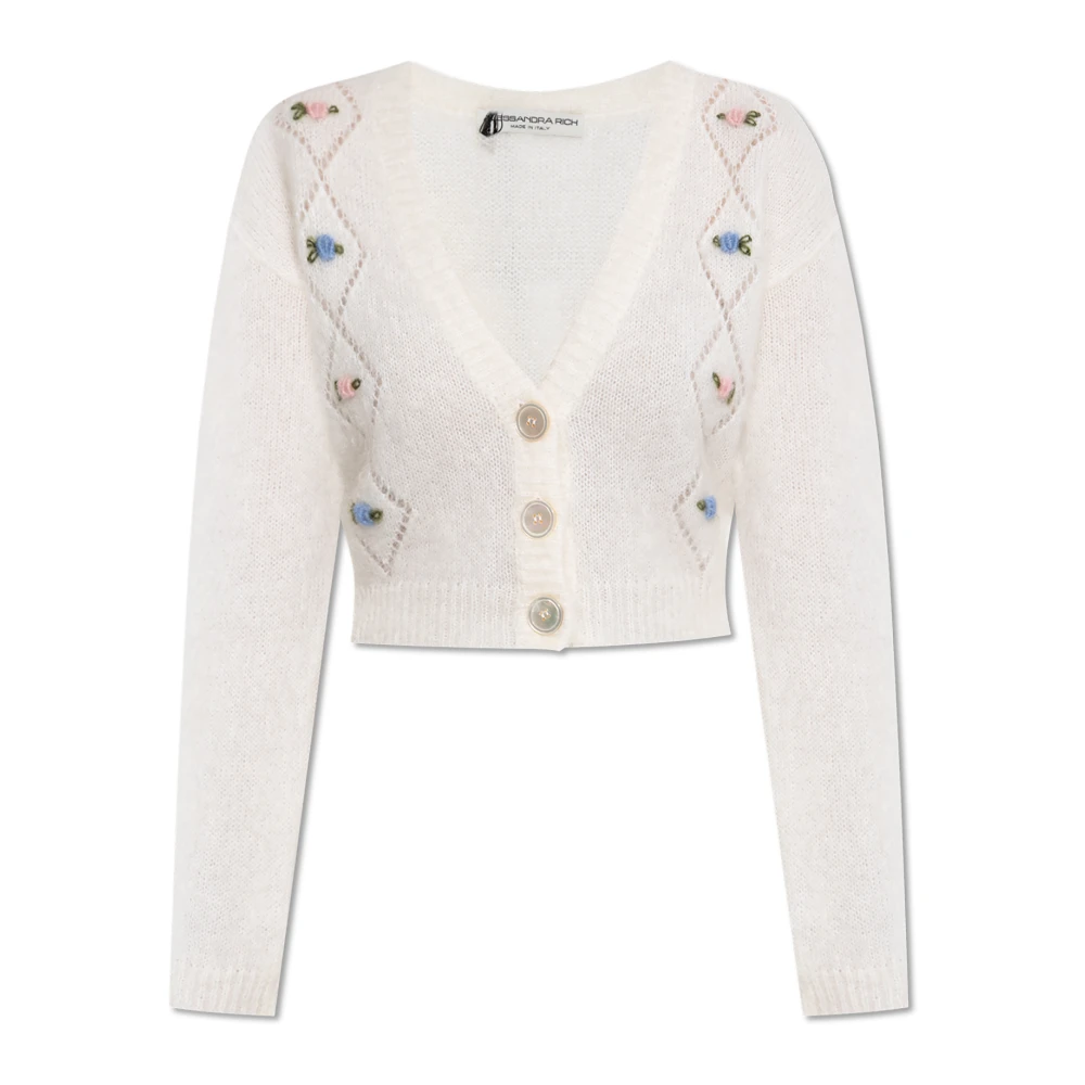 Alessandra Rich Women's White Cardigan With Floral Motif - Cardigans - S - Knitwear