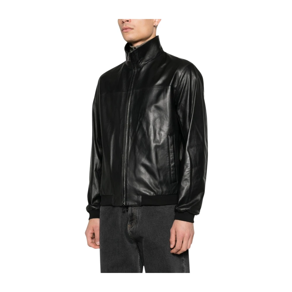 Emporio Armani Men's Black Glove Lamb Nappa Blouson - Leather Jackets - L - Jackets