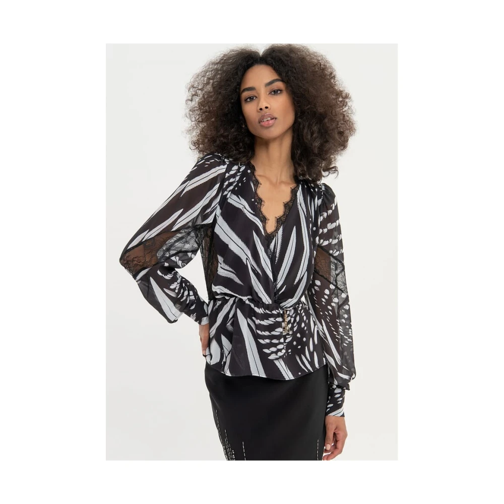 Fracomina Georgetteblouse met dierenprint Black Dames