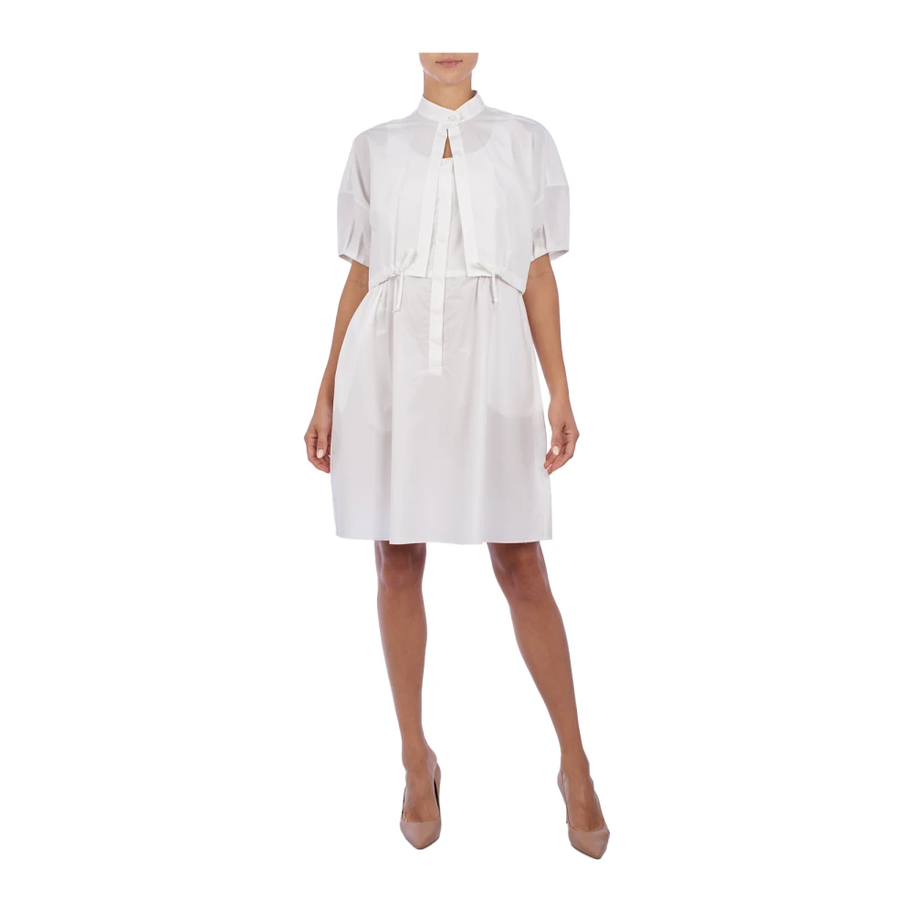Emporio Armani Innovatieve Gelaagde Jurk met Elastische Taille White Dames