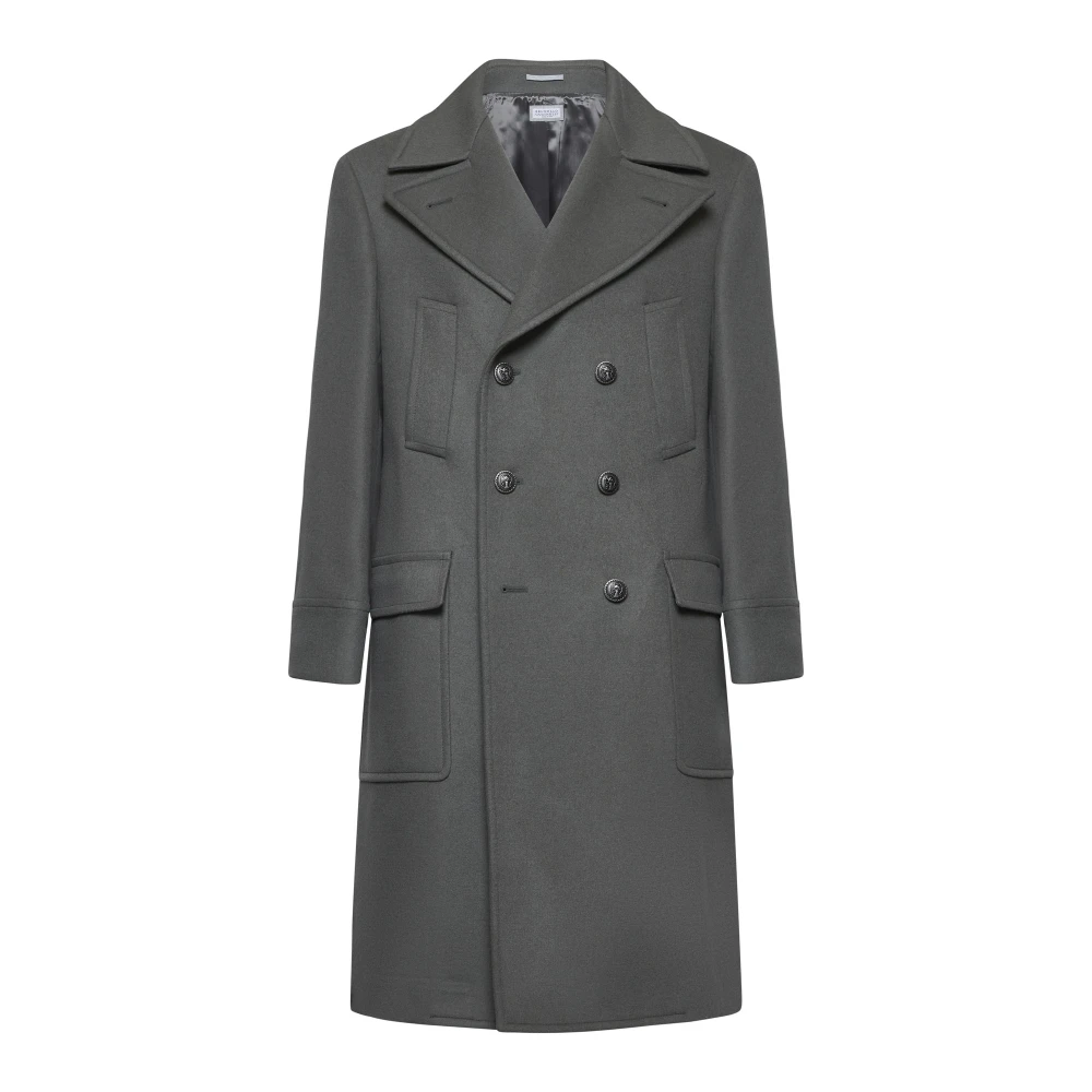 BRUNELLO CUCINELLI Groene Kasjmier Enkellange Jas Green Heren