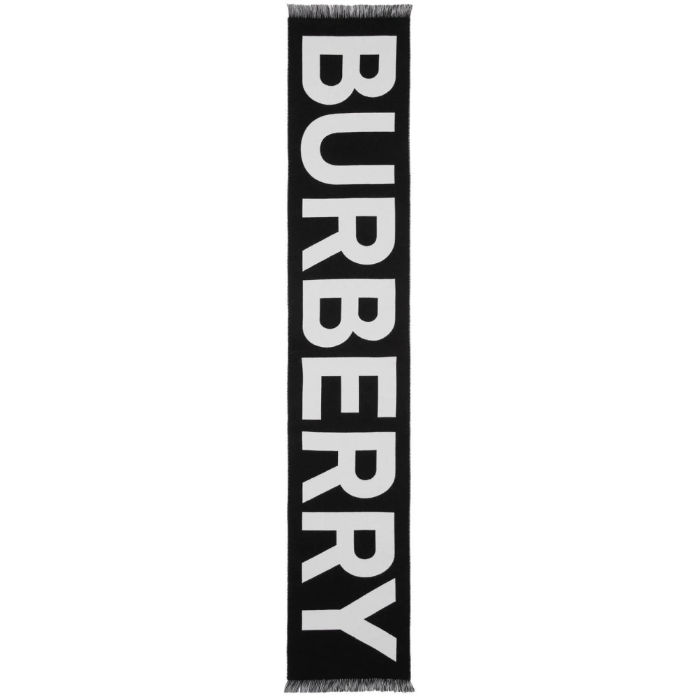 Burberry Zwart Logo Jacquard Wollen Sjaal Black Heren