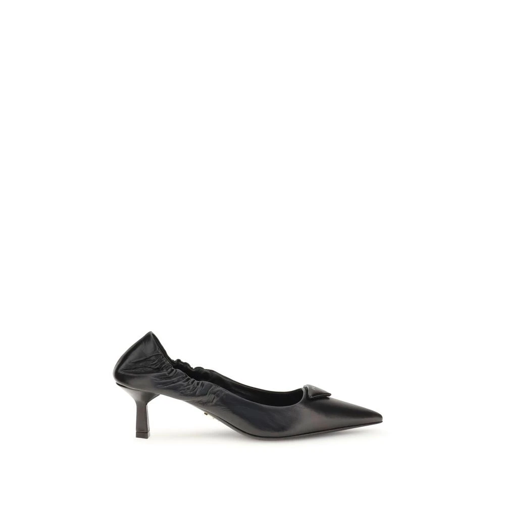 Prada , Pumps, Female, Black, 5 Uk, Leather Logo Pumps With Architectural Heel