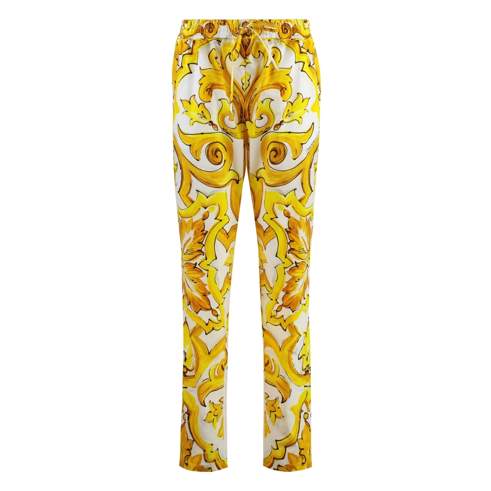 Dolce & Gabbana Katoenen Broek met Maioliche Print Yellow Dames