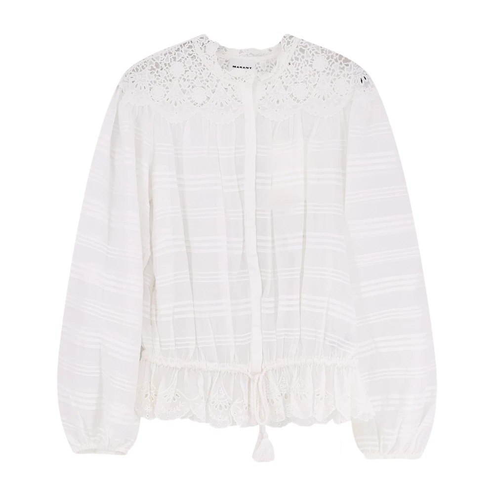 Marant Étoile Women's White Embroidered Crewneck Blouse