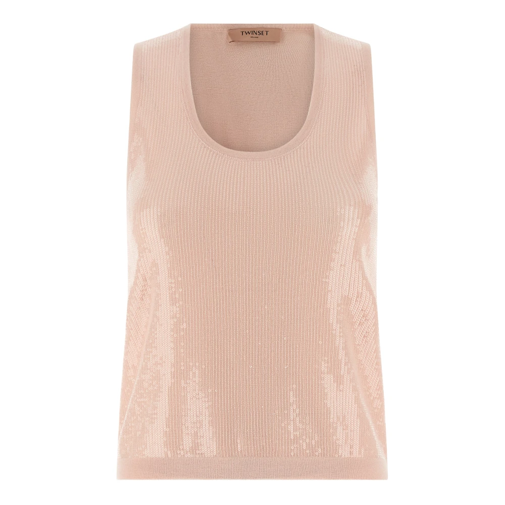 Twinset Women's Pink Sequin Appliqué Knit Top - Round-Neck Knitwear - L - Knitwear