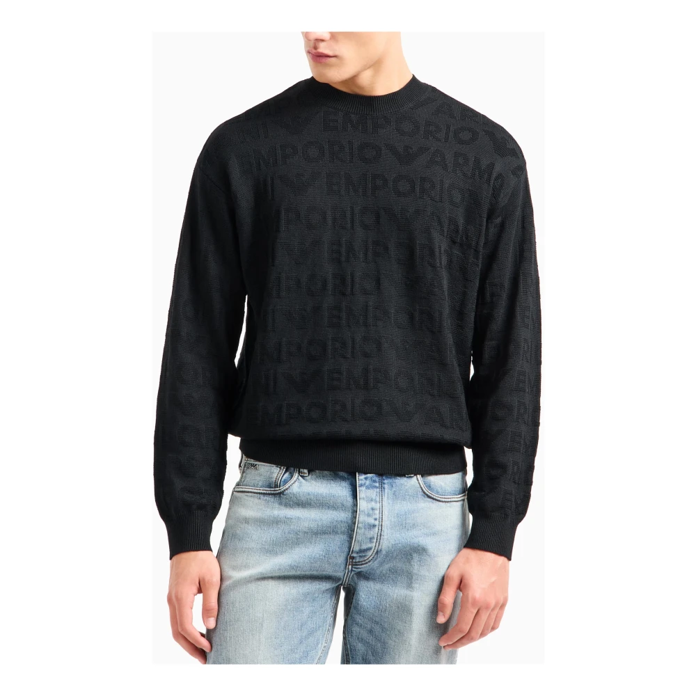 Emporio Armani Zwarte Linkpatroon Trui Black Heren