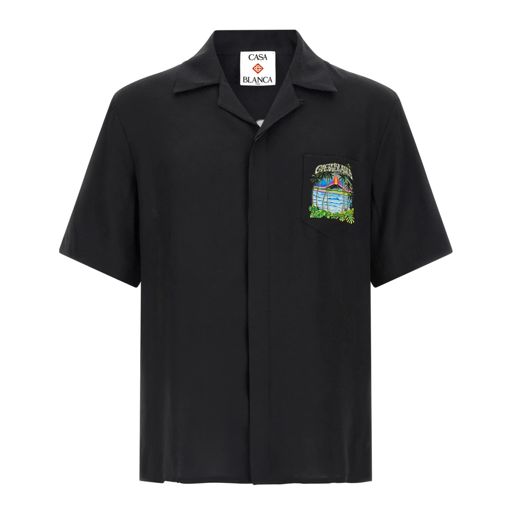 Casablanca Men's Black Volcano Short Sleeve Jacquard Classic Shirt