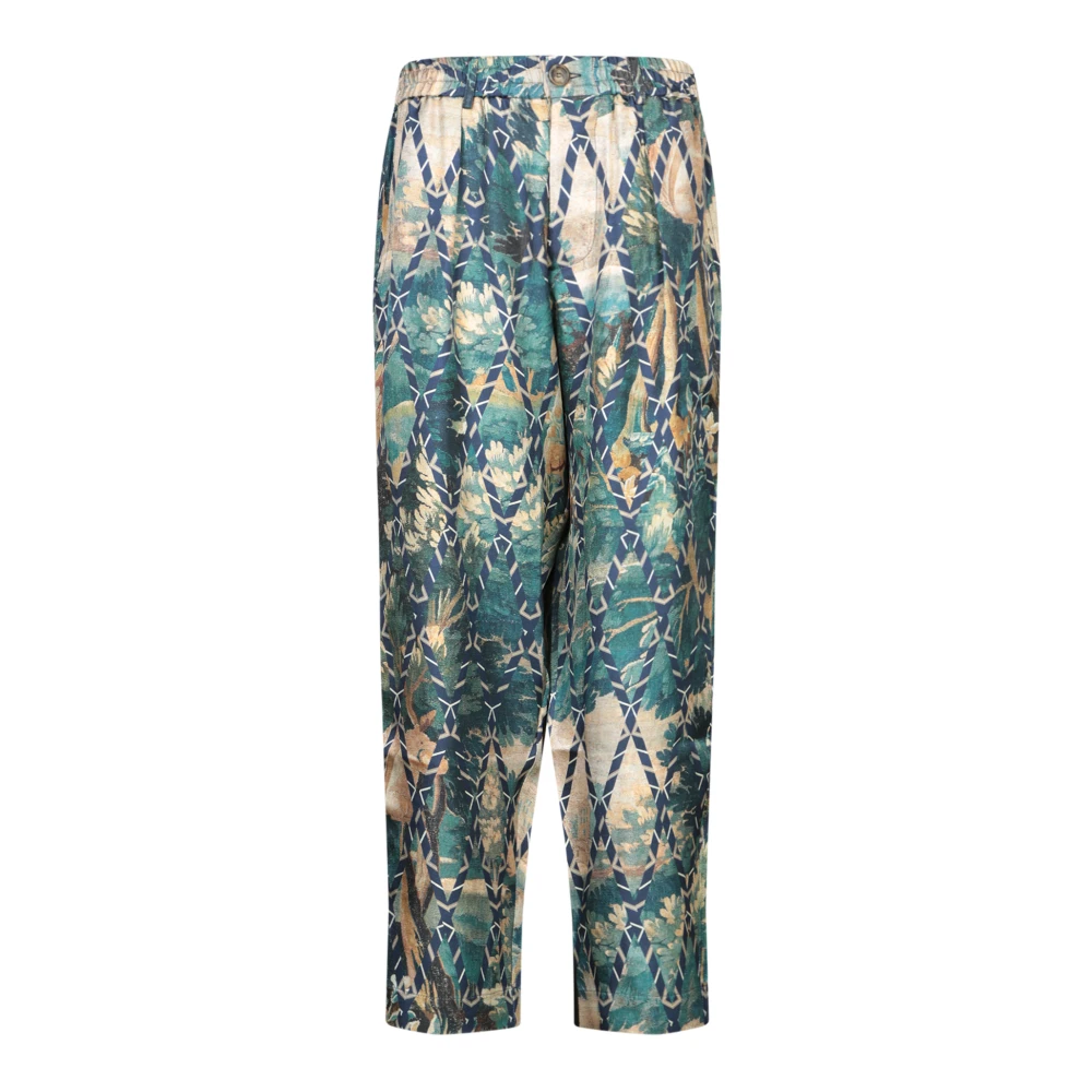 Pierre-Louis Mascia Blauwe Bloemen Zijden Broek Multicolor Dames