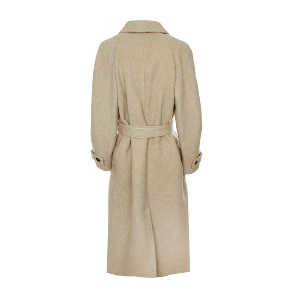American vintage Lange Wollen Jas met Reverskraag Beige Dames