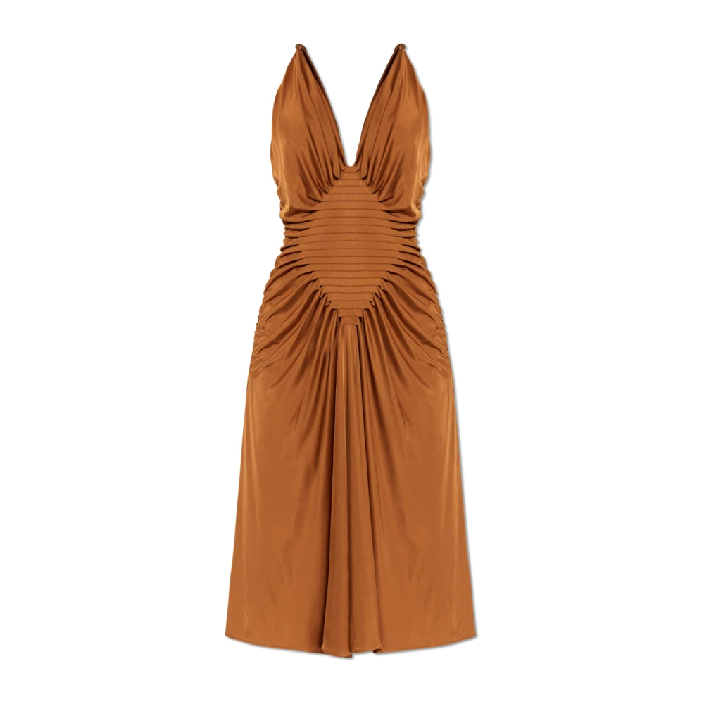 Versace Vrouw Bruin Kleedjes Dames, M, Satijn, Satijnen Slip Dress