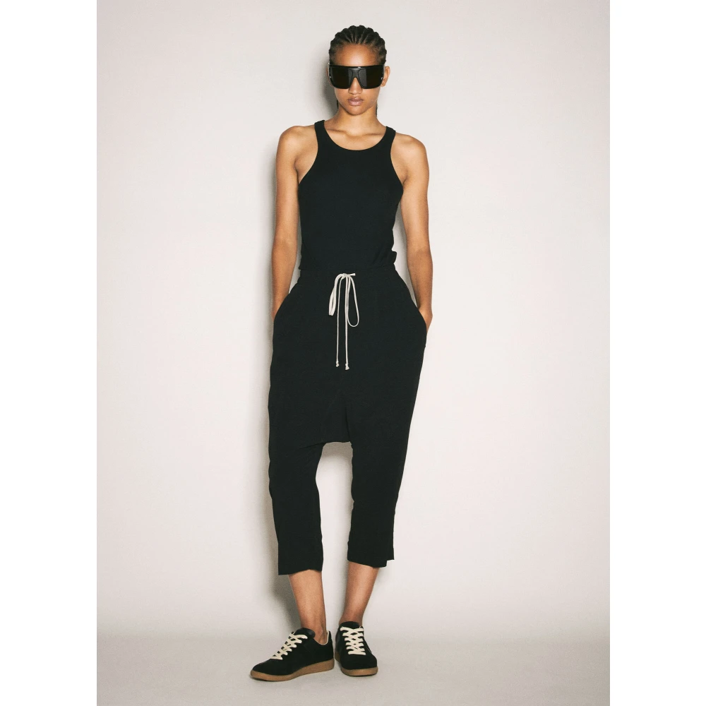 Rick Owens Stain Weave Cropped Broek met Trekkoord Black Dames
