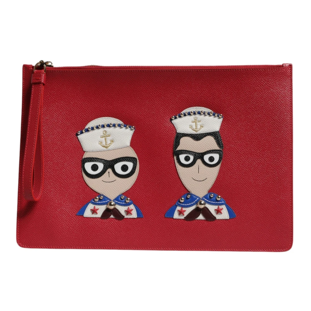 Dolce & Gabbana Unisex Red Dgfamily Embellished Leather Clutch Bag