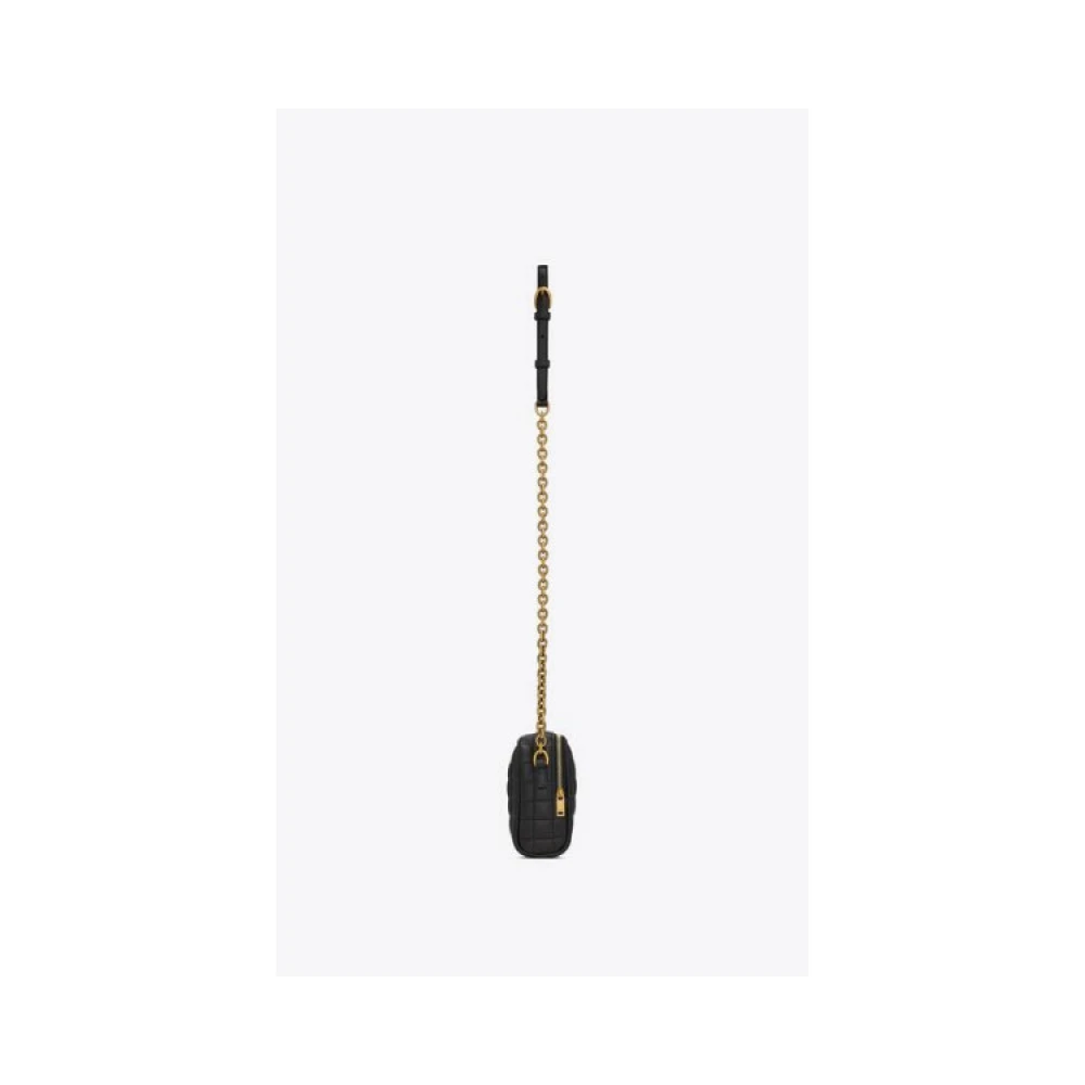 Saint Laurent Gewatteerde Camera Tas met Verstelbare Riem Black Dames