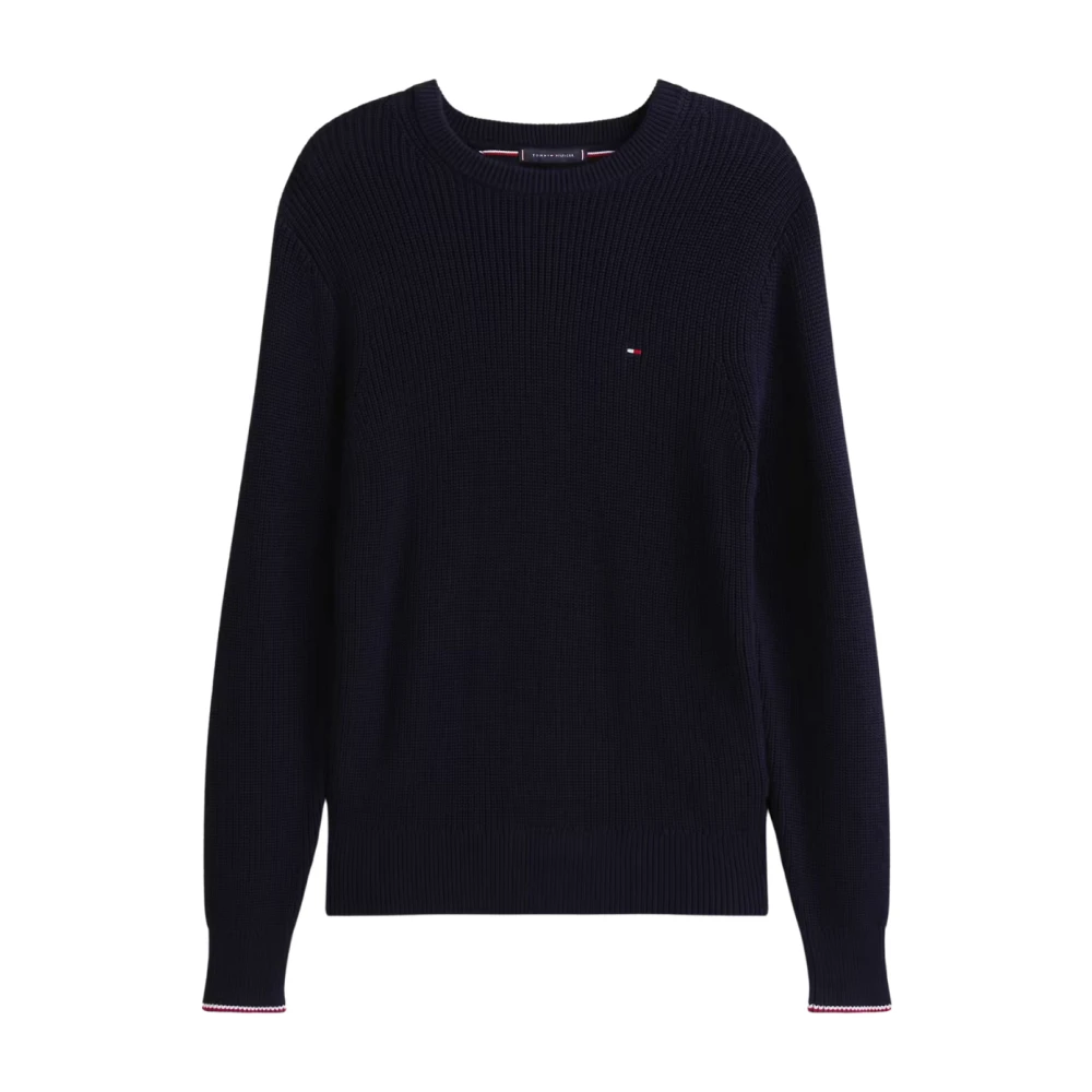 Tommy Hilfiger Men's Blue Round-Neck Knitwear, Xl, Rwb Rib Crew Neck Jumper
