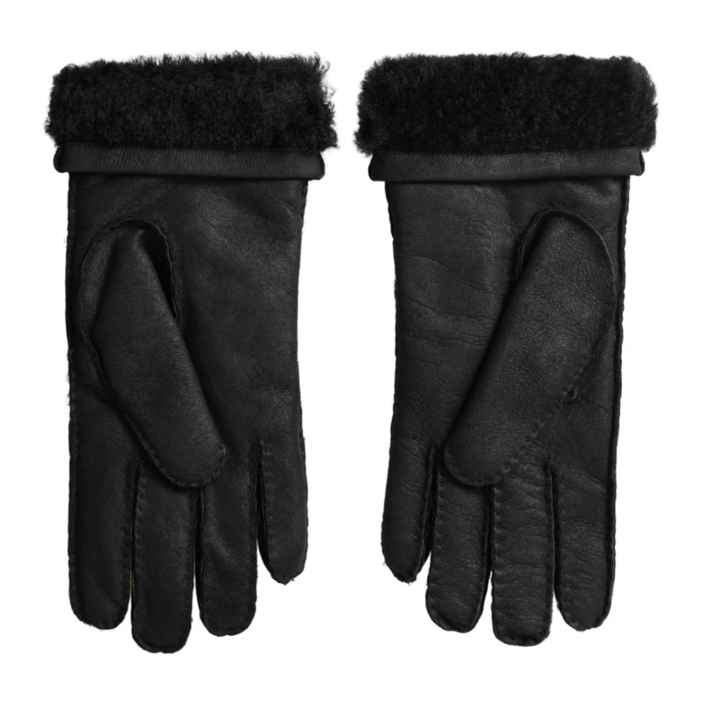 Dolce & Gabbana Zwarte Leren Bont Wanten Handschoenen Black Heren
