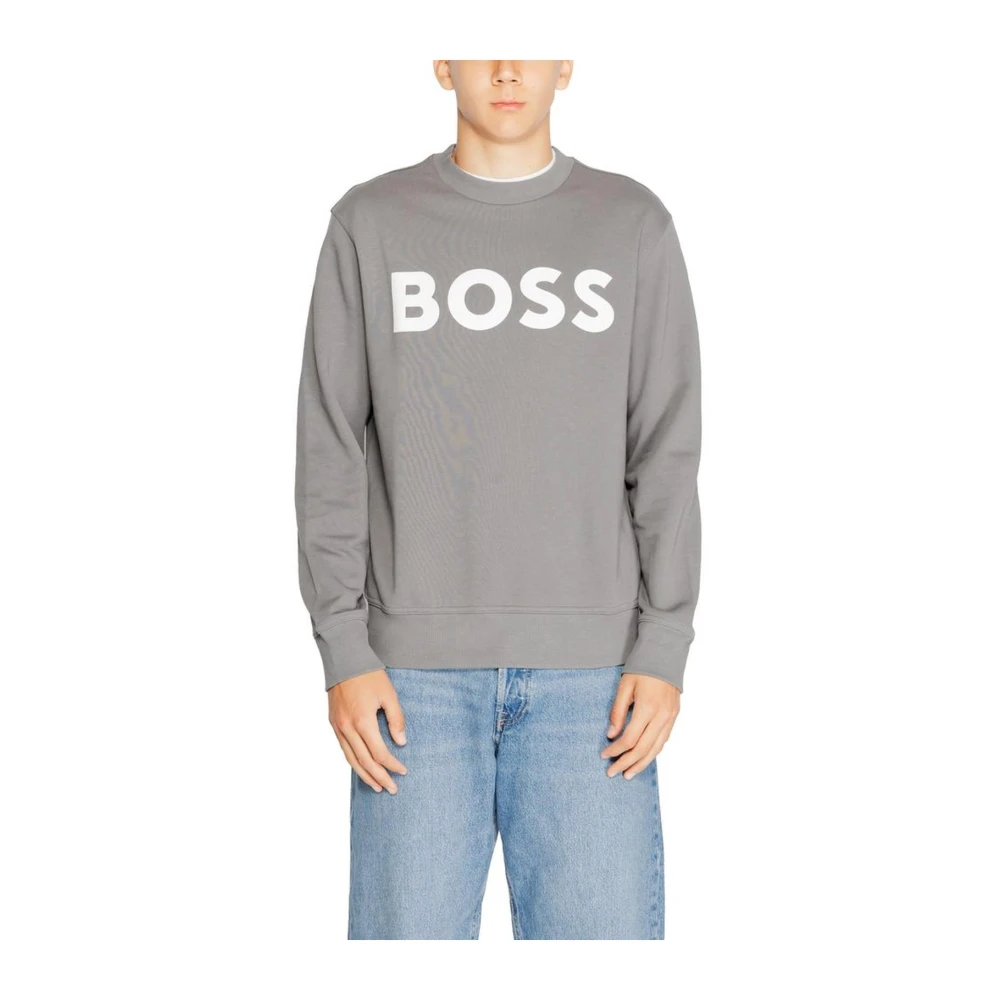 Hugo Boss Katoenen Hoodless Sweatshirt Collectie Gray Heren
