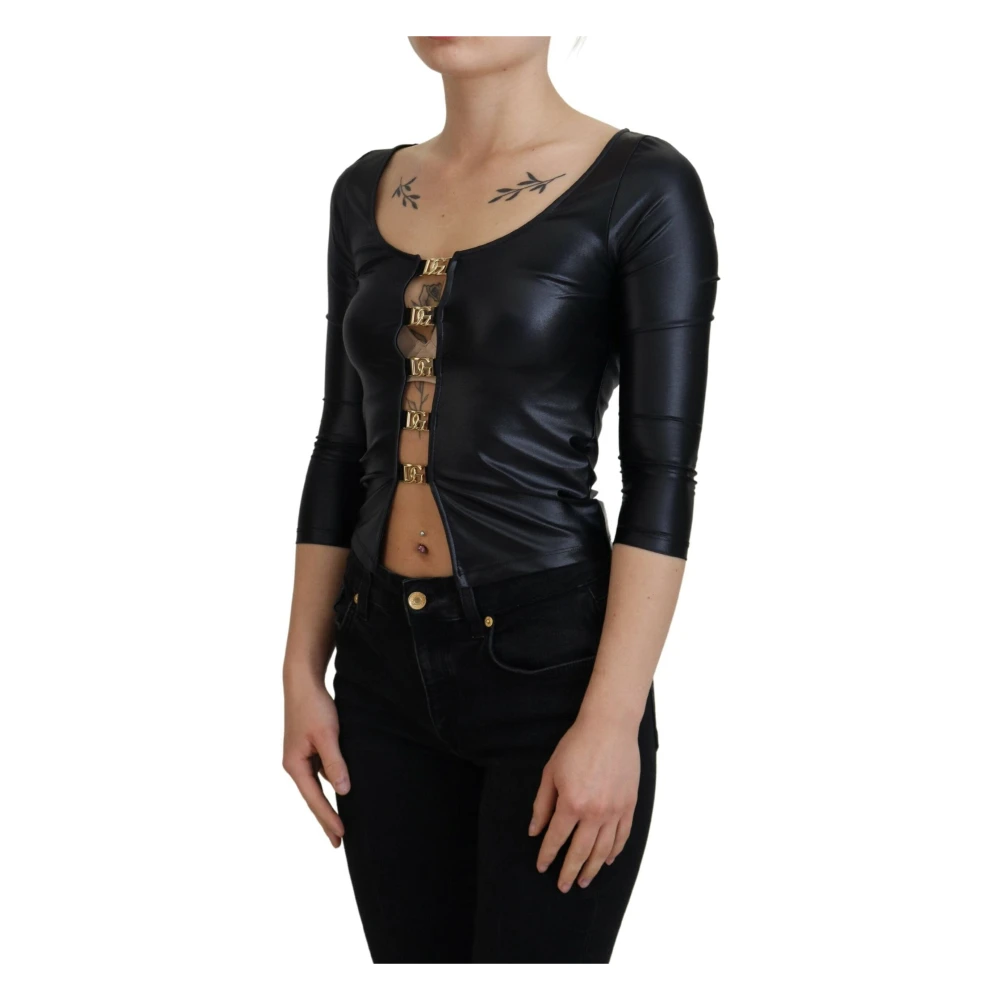 Dolce & Gabbana Zwart Goud DG Gesp Blouse Top Black Dames