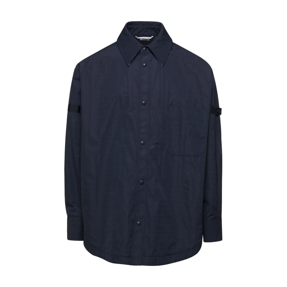 Thom Browne Oversized Snap Front Shirt Jacket Blue Heren