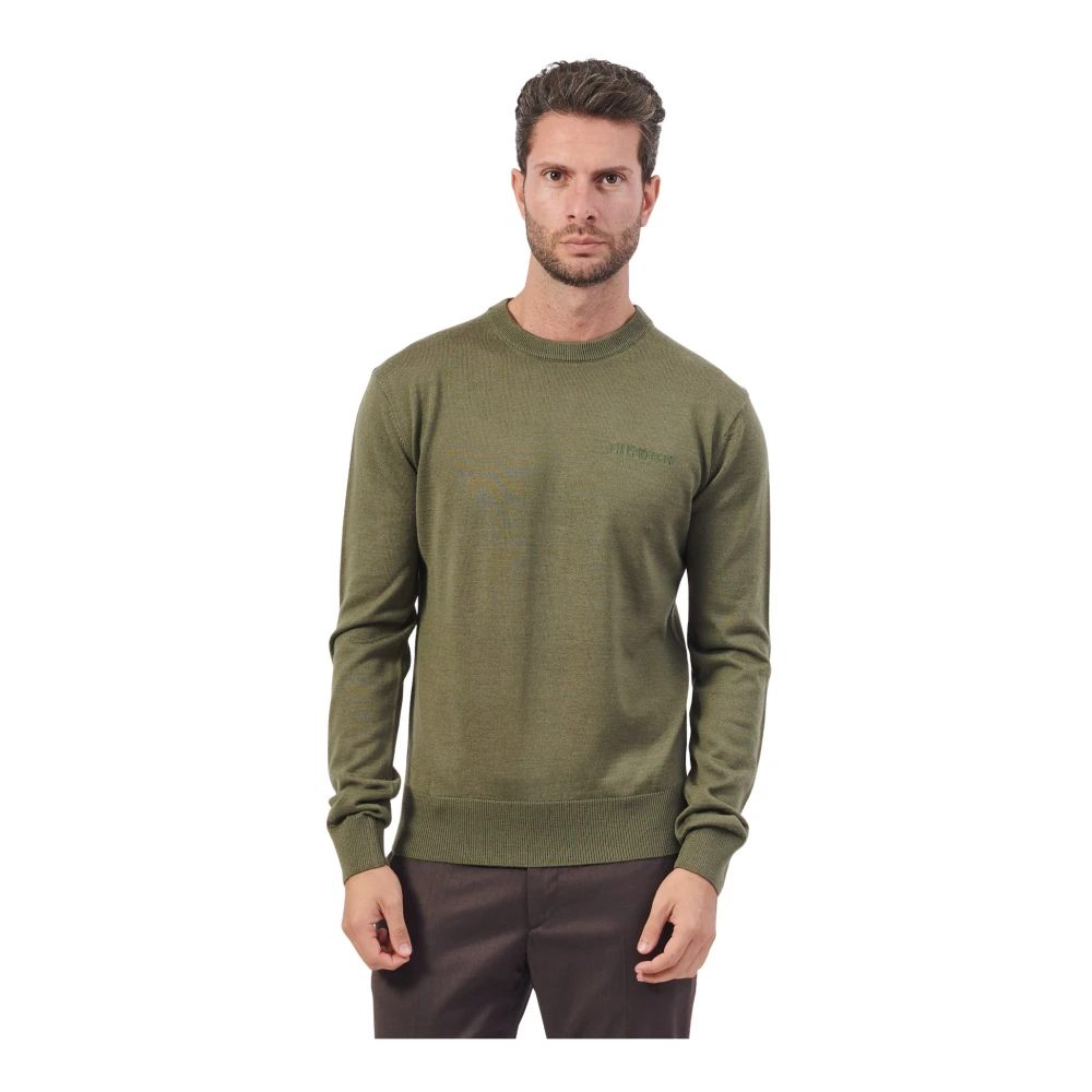 Bikkembergs Groene Sweater Basic Ronde Hals Lange Mouw Green Heren