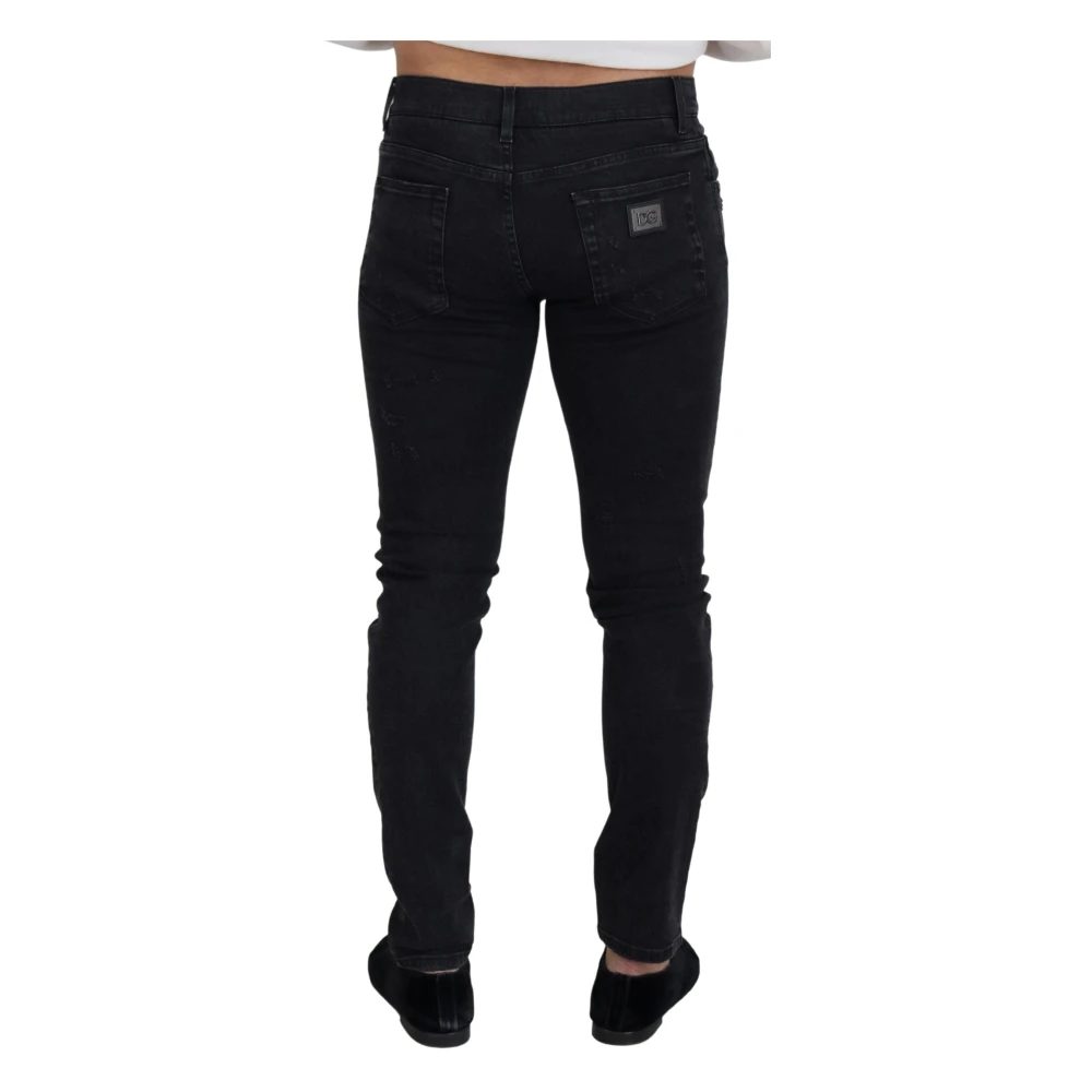 Dolce & Gabbana Zwarte Versleten Denim Jeans Black Heren