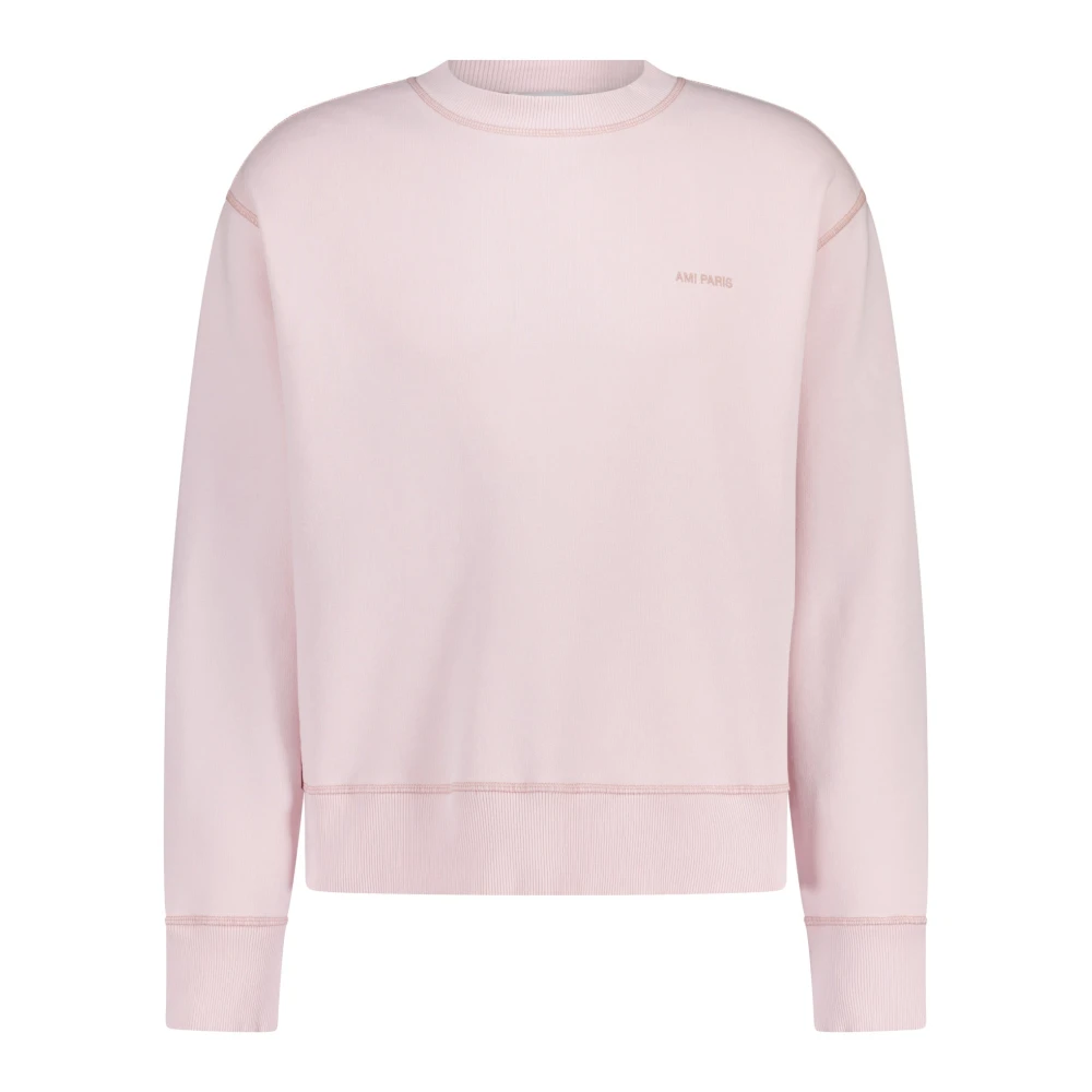 Ami Paris Logo Geborduurde Oversized Pullover Pink