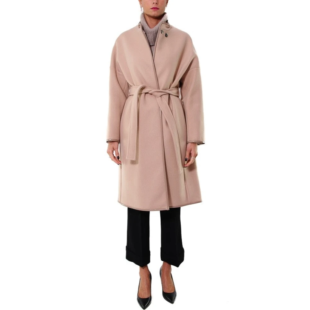 Pinko Oversized wollen jas met details van imitatieleer Pink Dames